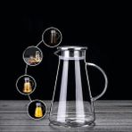 Ecovibe 1,8lt Borosilikat Ateşe Dayanıklı Metal Kapaklı Cam Konik Sürahi - 1BW-Beyaz - --