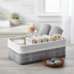 Ecovibe Bambu Detaylı Çok Amaçlı Saklama Kutusu – 25X15X8 cm Dekoratif Kumaş Organizer | Mutfak, Banyo, Dolap Içi ve Raf Düzenleyici | Çekmece Içi Derin Organizer Kutu Gri - Option-1 - Pembe