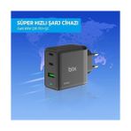 Ecovibe Bix BX3P65G 65W Gan Qualcom 4.0 2*type-C & Usb-A 3 Portlu, MacBook Pro/air, iPad Air/pro, 16/15/14/14 Pro Max /13/13 Pro Max, Galaxy S24/S23/S22/S21 Uyumlu BX-3P65G - 001-Renkli