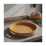 Ecovibe Taşıma Kulplu Yuvarlak Bambu Tepsi (30 Cm) | Doğal Ahşap Servis Tepsisi | Kahve, Kahvaltı ve Dekoratif Masaüstü Organizeri - Kestane Akaju - Option-1