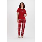 Ecrou Kadın Bordo Ekose Alt Pudra T.Shırt Baskılı 2Li Pijama Takım