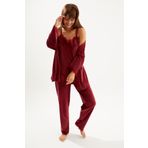 Ecrou Kadın Bordo Soft Kadife Truvakar Kol İp Askılı Pantolon 3 Lü Pijama Takım