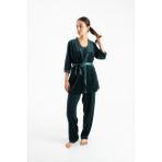 Ecrou Kadın Zümrüt Kadife Ip Askı Sabahlık Pantolon 3 Lü Pijama Takım