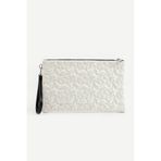 Ecrou Yıldız Desenli Beyaz Parlak Portföy & Clutch Çanta Çıkarılabilir Bileklik Askılı 30 x 19 cm