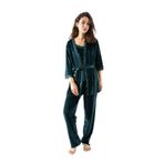 Ecrou Zümrüt Soft Kadife Truvakar Kol İp Askılı Pantolon 3 Lü Pijama Takım