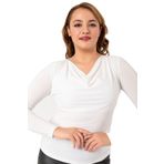 Ecru Büyük Beden Degaje Yaka Bluz