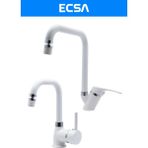 ECSA Beyaz Krom Köşe Borulu İkili Set Mutfak Evye ve Lavabo Bataryası - Beyaz - Krom