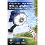 Ecuy 168 Smd LED Solar Lamba Kumandalı Hareket Sensörlü 3 Modlu Bahçe Duvar Aydınlatma Beyaz Işık - 5 W