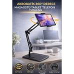 Ecuy 360° Akrobatik Telefon Tablet Tutucu Masaüstü Stand Ayarlanabilir Katlanır Güçlü Klips Siyah