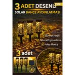 Ecuy Desenli Solar Bahçe Aydınlatması Güneş Enerjili Çim Lambası, Yürüyüş Yolu Ve Dış Mekan Işığı 3 ADET