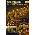 Ecuy Desenli Solar Bahçe Aydınlatması Güneş Enerjili Çim Lambası, Yürüyüş Yolu Ve Dış Mekan Işığı 6 ADET
