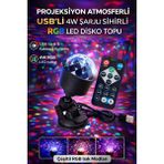 Ecuy Rgb LED Disko Topu USB Şarjlı Projeksiyon Işığı 360° Döner Renkli Parti Atmosfer Lambası - 1 - 10 W