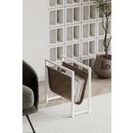 ED Efelez Design Coral Koltuk Yanı Dergilik - Gazetelik - Kitaplık- Beyaz Metal - Kahverengi Deri