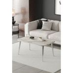 ED Efelez Design Orta Sehpa Metal Ayaklı , Roma Orta Sehpa , Gümüş Metal - Beyaz Mermer Tabla