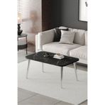 ED Efelez Design Orta Sehpa Metal Ayaklı , Roma Orta Sehpa , Gümüş Metal - Siyah Mermer Tabla