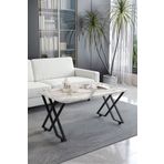 ED Efelez Design Orta Sehpa , Milano Tekerlekli Orta Sehpa , Beyaz Metal - Siyah Mermer Tabla