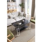 ED Efelez Design Orta Sehpa , Nury Tekerlekli Orta Sehpa Takımı , Siyah Metal - Beyaz Mermer Tabla