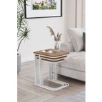 ED Efelez Design Zigon Sehpa , Lyon 3'lü C Zigon Sehpa Takımı , Beyaz Metal - Atlantik Çam Tabla
