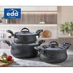 Eda 3 Lü Granit Döküm 3 Lü Güveç Set - Küçük Tencere Seti Takımı Gri