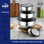 Eda Çelik 9 Parça Rendeli Saklama Kabı Seti 16-20-24 Cm Gri