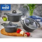 Eda Granit Kaplamalı Derin Tencere Seti - Alüminyum Döküm, 16 cm + 18 cm + 20 cm, 6 Parça