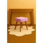 Eda Hacıoğlu Edam Bedding Group Pembe Teddy Kare Puf Bench Ahşap Modern Ayak Dekoratif Peluş Tabure