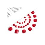 EDA LUXURY BEAUTY 24'lü Kırmızı Klasik Ayak Takma Tırnak Lüks Parlak Pedikür Yapıştırıcılı Fake Toenails Set