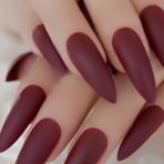 Eda Luxury Beauty Koyu Kırmızı Bordo Mat Takma Tırnak Lüks Extra Uzun Sivri Uçlu Stiletto Nail Art Set