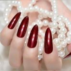 Eda Luxury Beauty Koyu Kırmızı Bordo Takma Tırnak Lüks Parlak Extra Uzun Sivri Uçlu Stiletto Nail Art Set
