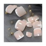 Eda Luxury Beauty Natürel Pembe Beyaz French Ayak Takma Tırnak Lüks Parlak Doğal Pedikür Nail Art Yapıştırıcılı Kit