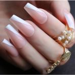 Eda Luxury Beauty Natürel Pembe Beyaz French Takma Tırnak Lüks Doğal Desenli Extra Uzun Kare Ballerina Nail Art Set