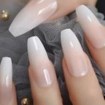 Eda Luxury Beauty Natürel Pembe Beyaz French Takma Tırnak Lüks Parlak Doğal Extra Uzun Kare Ballerina Nail Art Set