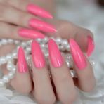 Eda Luxury Beauty Neon Pembe Takma Tırnak Lüks Parlak Extra Uzun Sivri Uçlu Stiletto Nail Art Set