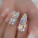 Eda Luxury Beauty Nude Pembe Beyaz Ombre French Takma Tırnak Lüks Kristal Taşlı Extra Uzun Sivri Stiletto Nail Art Set