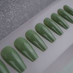 Eda Luxury Beauty Pastel Yeşil Takma Tırnak Lüks Parlak Sade Extra Uzun Kare Köşeli Coffin Ballerina Nail Art Set