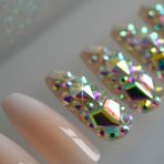 Eda Luxury Beauty Pembe Beyaz French Takma Tırnak Lüks Parlak Kristal Gem Taşlı Desenli Extra Uzun Kare Nail Art Set