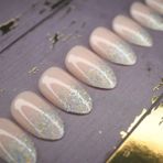 Eda Luxury Beauty Pembe Simli Ombre French Takma Tırnak Lüks Parlak Desenli Medium Orta Boy Oval Stiletto Nail Art Set