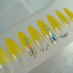 Eda Luxury Beauty Sarı French Takma Tırnak Lüks Kristal Taşlı Desenli Extra Uzun Sivri Uçlu Stiletto Nail Art Set