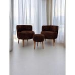 EDAM Kahverengi Teddy Kumaş Çay Seti İkili Koltuk Berjer ve Puf Takımı (Salon, Balkon, Ofis) 3'lü Takım