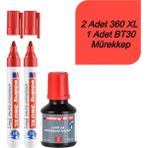 Edding BT30 Kırmızı Tahta Kalemi Mürekkebi ve 2 Adet 360 XL Doldurulabilir Kalem 30 ml