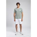 Eddy Erkek %100 Pamuk O Yaka T-Shirt Ekru-Zümrüt Çizgili - XL - Beyaz