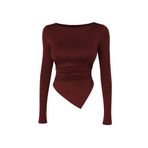 Edela Kadın Trend Asimetrik Bordo Bluz