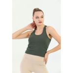 Edelle Haki Çapraz Askılı Slim Fit Ribana Kadın Atlet - XL