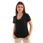 EDELLE Regular Fit Siyah V Yaka Kadın T-shirt