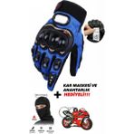 Edelvays Shop 3 Mevsim Korumalı EN13594 Sertifikalı Motosiklet Eldiveni Mavi Uzun - 2XL