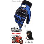 Edelvays Shop 3 Mevsim Korumalı EN13594 Sertifikalı Motosiklet Eldiveni Mavi Uzun