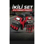 Edelvays Shop MOTOSİKLET BİSİKLET UZUN VE KISA ELDİVEN EN13594 ETİKETLİ 2Lİ ELDİVEN KIRMIZI