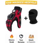Edelvays Shop Sertifikalı Yasaya Uygun Pro Biker Tam Parmak Motosiklet Eldiveni Siyah M+Termal Baklava - Kırmızı