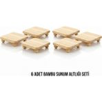 Edenza Kare Bambu Mini Sunumluk | Doğal Ahşap Dekoratif Servis ve Sunum Tahtası 10X10CM 6'lı Set - 10 x 10 cm