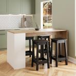 Edgar G4811 4 Adet Siyah Tabureli Mutfak Adası 160CM Ahşap Beyaz Çok Amaçlı Karşılıklı Oturmalı Masa